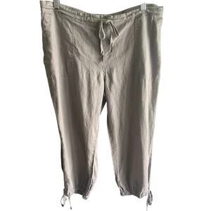Tan Linen‎ Capri Pants Size 14 Drawstring Beach Resort Casual Summer Lightweight